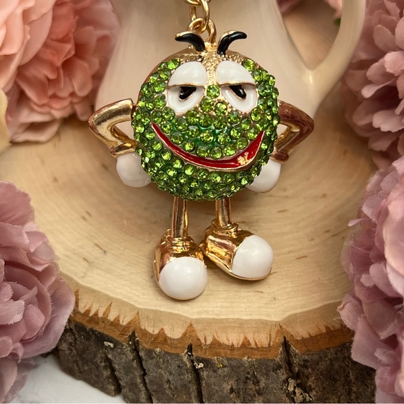 Whimsical Green Crystal M&M Character Keychain Charm - Picture 6 of 16